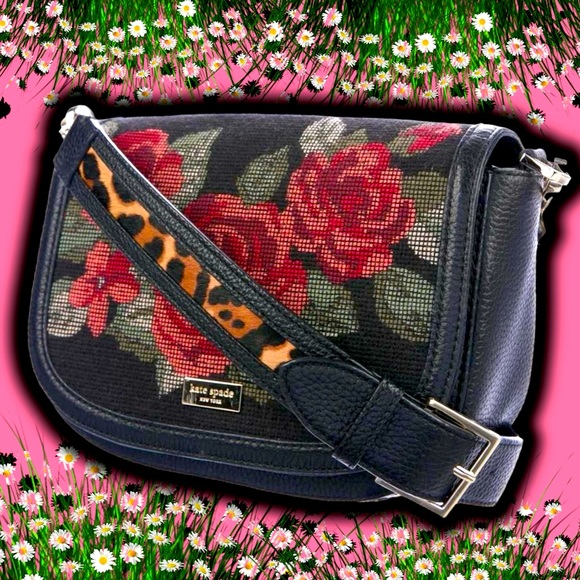 Kate Spade crossbody Seeley Lane Rae Handbag Needlepoint Floral Design black